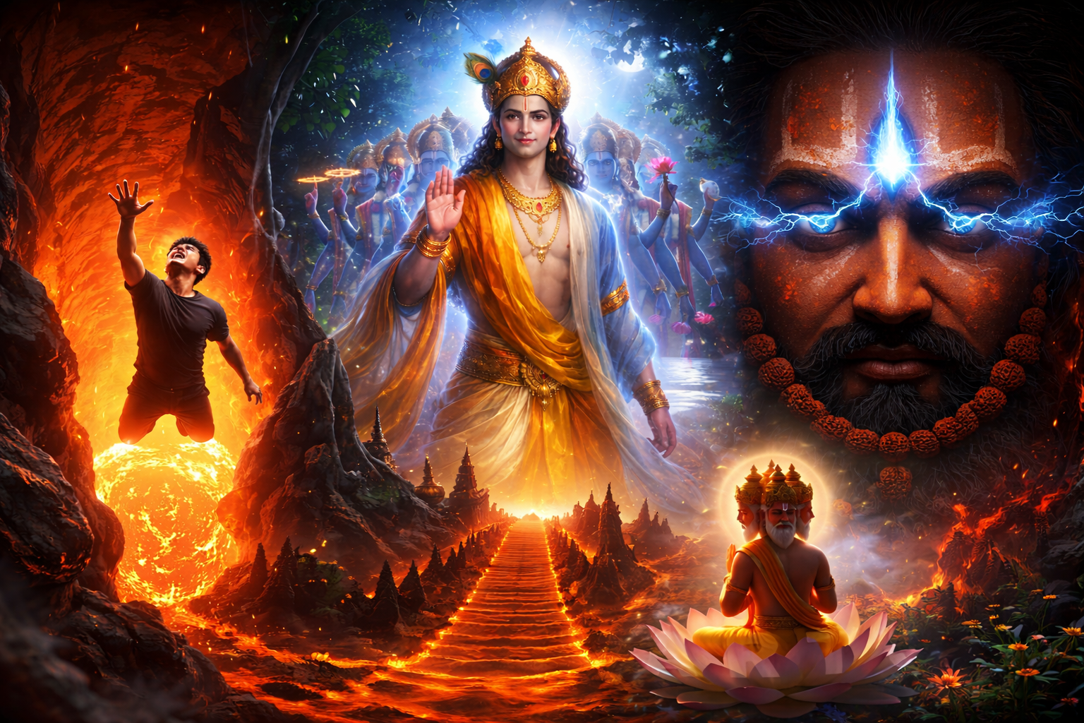 A digital artwork banner combines Hindu mythology 3