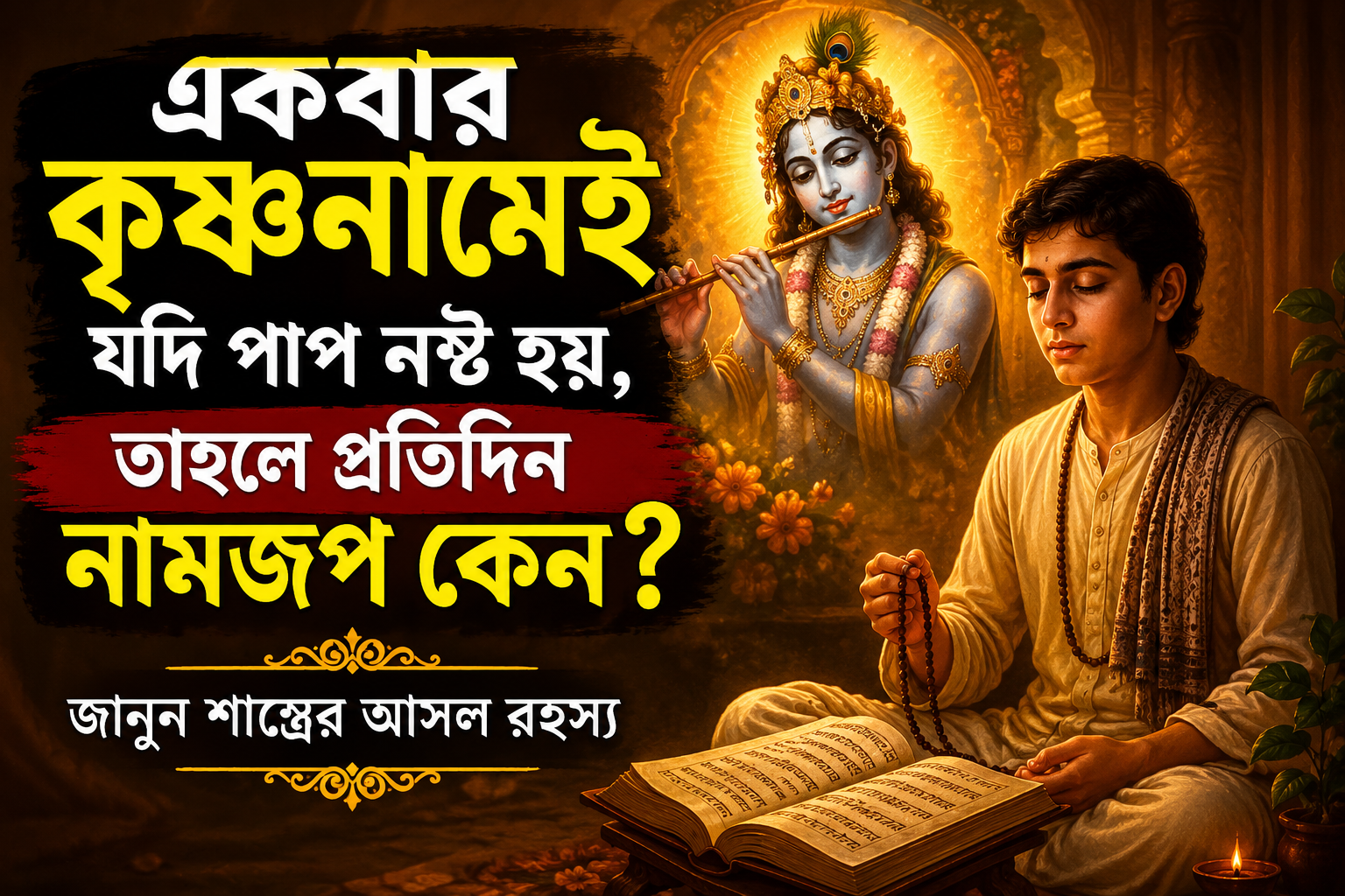 কৃষ্ণনাম জপ করছেন এক ভক্ত এবং ভগবান শ্রীকৃষ্ণের আধ্যাত্মিক দৃশ্য