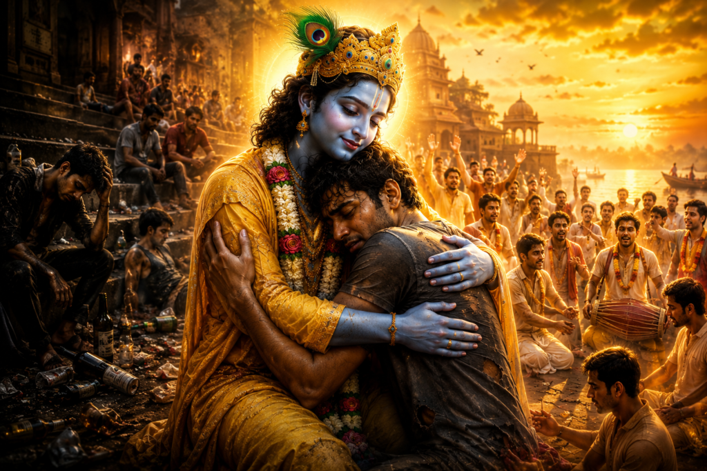 কৃষ্ণ একজন নেশাগ্রস্ত যুবককে ভালোবাসা ও আশ্রয় দিচ্ছেন