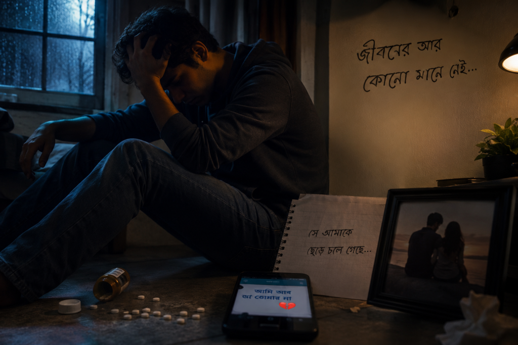 দুঃখ ও হতাশায় একা বসে কাঁদছে এক যুবক