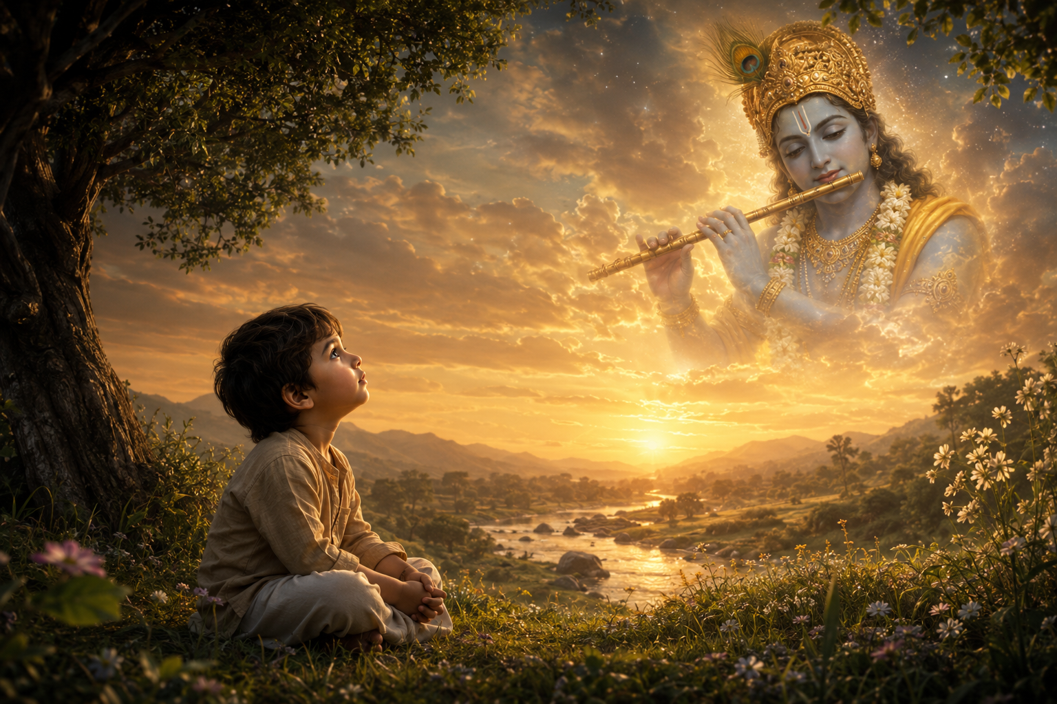 নিষ্পাপ শিশু কেন দুঃখের পৃথিবীতে জন্ম নেয় — শ্রীকৃষ্ণ ও কর্মফলের আধ্যাত্মিক দৃশ্য