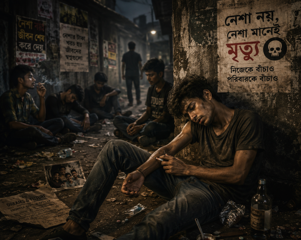 মাদক ও নেশায় আসক্ত যুবকদের জীবন ধ্বংসের দৃশ্য