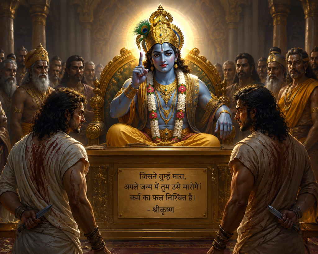 ভগবান শ্রীকৃষ্ণ দুই অপরাধীর কর্মফলের বিচার করছেন
