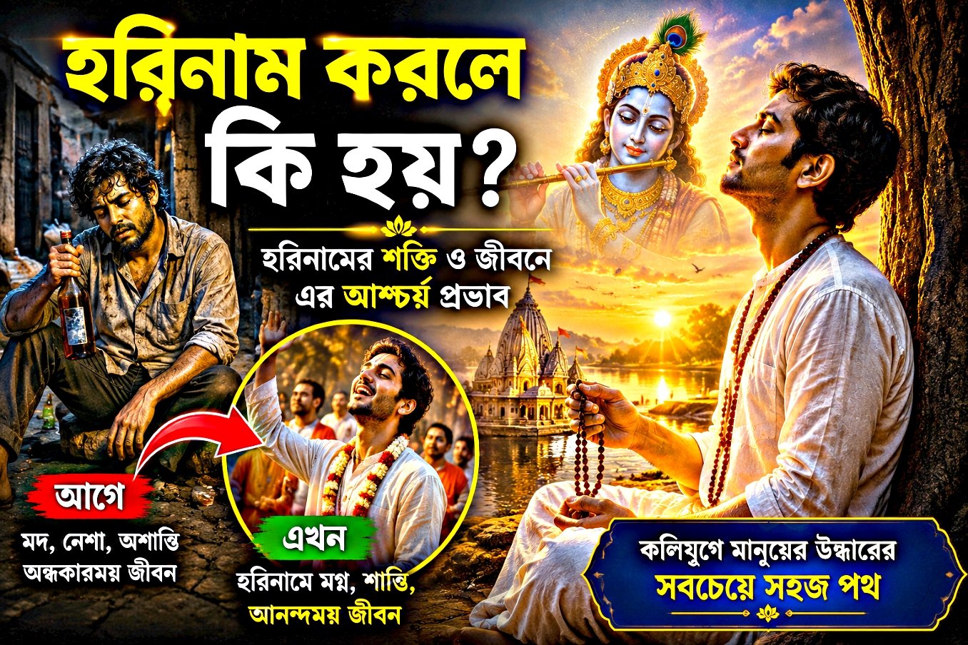 হরিনামের শক্তিতে নেশাগ্রস্ত মানুষের জীবন পরিবর্তনের আধ্যাত্মিক দৃশ্য