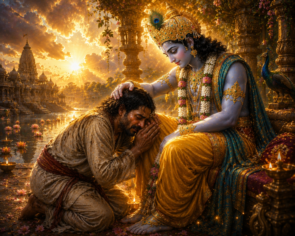 হরিনাম করে ভক্ত শ্রীকৃষ্ণের শরণ নিচ্ছেন