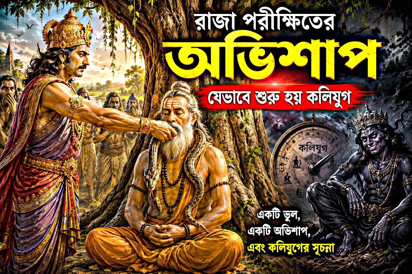 ধ্যানস্থ ঋষির গলায় মরা সাপ ঝুলিয়ে দিচ্ছেন রাজা পরীক্ষিত, যেখান থেকে কলিযুগের সূচনা হয়