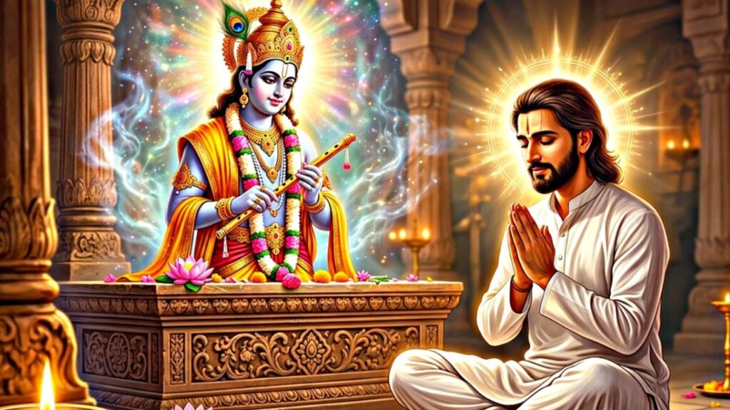 ভগবান শ্রীকৃষ্ণ কি সত্যিই আমাদের প্রার্থনা শোনেন? শাস্ত্রে কী বলা হয়েছে 4 শ্রীকৃষ্ণের চরণে নিঃস্বার্থ ভক্তের আত্মসমর্পণ