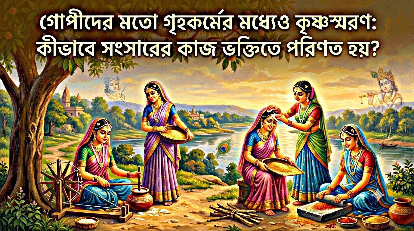 গোপীদের মতো গৃহকর্মের মাধ্যমে কৃষ্ণস্মরণ ও সংসারকে ভক্তিতে রূপান্তরের আর্টিকেলের থাম্বনেল