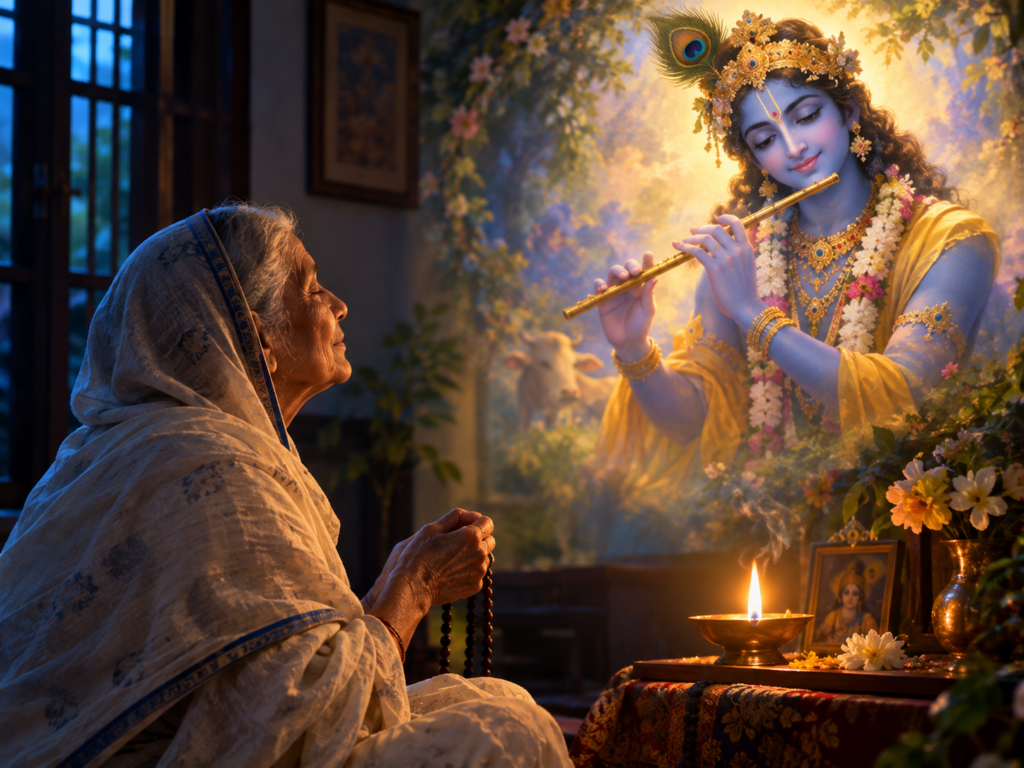দুর্ঘটনায় হঠাৎ মৃত্যু কেন হয়? আয়ু, কর্মফল ও মৃত্যুর রহস্য 4 জপমালা হাতে শান্তভাবে শ্রীকৃষ্ণকে স্মরণ করছেন এক বৃদ্ধা